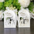 Boîtes à dragées mariage découpées au laser avec ruban blanc et étiquettes merci - Blanc Avec Étiquette