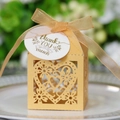 Detailed laser-cut golden candy box with heart patterns and thank you tag on a plate - Gold