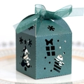Detail of laser-cut green Christmas tree candy box with matching organza ribbon bow - Pearlescent Dark Green