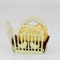 Laser-cut birdcage candy box in gold paper with decorative bird silhouette for weddings - Light Green