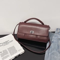 Chic burgundy square handbag for women with metallic swivel buckle and shoulder strap - Burgundy