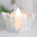 White hollow butterfly paper lantern shade with a warm LED electronic candle light - White
