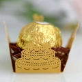 Macro shot of gold laser-cut cake lace decoration for Ferrero chocolate truffle party favors - Gold