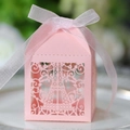 Scatola per dolci rosa tagliata al laser con Torre Eiffel e nastro di organza - Rosa