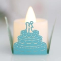 Lanterne en papier découpé au laser bleu avec motif de gâteau pour bougies LED - Bleu Tiffany