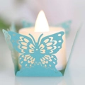 Paralume a farfalla in carta traforata con candela LED bianco caldo per decorazioni - Blu Tiffany