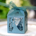 Detailed laser-cut dark green wedding favors box featuring elegant couple silhouette - Pearlescent Dark Green
