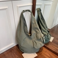 Olive green utility tote bag with large capacity and drawstring side pockets for women - Green