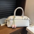 White lychee pattern Boston handbag with a sweet tulip charm and thin strap - With Charm / White