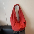 Large dark red crossbody tote bag with knotted strap and nylon texture detail - Orange Red