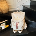 Sac à dos crème minimaliste avec cordons rouges et broderie décorative stylée - Blanc Cassé