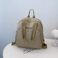 Mochila minimalista de nailon caqui para mujer con gran capacidad y diseño multibolsillo - Caqui