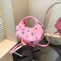 Pink faux leather bucket bag with silver studs, side bow detail and detachable strap - Pink