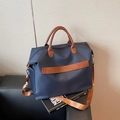 Sac fourre-tout en toile bleu marine avec anses en similicuir marron et grande capacité - Bleu