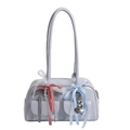 Light blue shoulder bag with decorative bows and heart charms in a cute coquette style - Blue with Charm