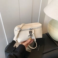 Chic cream white mini box crossbody bag with silver robot charm and double zipper - White