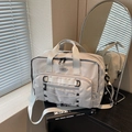 Borsa da viaggio grigio chiaro capiente con tracolla e tasca anteriore a rete - Grigio