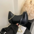 Chic black half-moon hobo bag with gold chain strap and smooth leather finish - Black