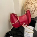 Vibrant red half-moon hobo bag with gold chain strap and smooth leather finish - Red