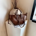 Sac fourre-tout en cuir marron vintage avec détails de brides sur les côtés - Marron