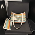 Rainbow striped woven shoulder bag set with white leather trim in a gift box - Striped Two-Piece Bag Set / Cream White Rainbow