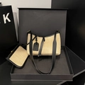 Beige straw woven shoulder bag set with black leather straps and fashion pendant - Black Straw