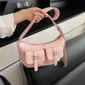 Pink crescent underarm bag with multi-pockets and adjustable strap in moto style - Pink