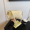 Pale yellow polka dot mini square bag with B letter patch and pearl bow charm - With Charm / Yellow