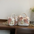 Quilted cream crossbody bag with golden chain strap and leopard silk scarf detail - Small / Off White