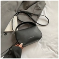 Chic black lychee grain leather handbag with crossbody strap and fashion lettering - Black without Pendant