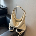 Versatile off-white tote bag with pearl chain detail and pleated texture finish - Off-white