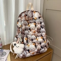 Beige schoolrugzak met gebreide cartoondierenpatronen en een zachte pluche beer hanger - Kat met Hanger