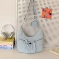 Hellblaue Nylon-Sichelschultertasche mit Seitentaschen und abnehmbarer runder Geldbörse - Blau