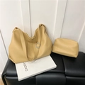 Ensemble sac hobo jaune rétro deux pièces avec cuir texturé et boucles argentées - Khaki