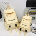 Set di zaini in tela beige in dimensioni grandi e piccole con scomparti a zip - Grande / Giallo