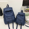 Deep blue canvas backpack set with buckles and TIANFLONG embroidery in two sizes - Blue
