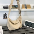 Beige nylon crossbody bag with water-resistant fabric and large capacity for students - Light Khaki