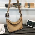 Khaki large capacity crossbody messenger bag in water-resistant nylon with adjustable strap - Dark Khaki