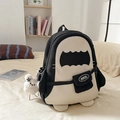Cartoon shark canvas backpack in black and white with cute plush bear pendant - Black With Pendant