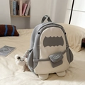 Cute shark-shaped backpack in grey and off-white with plush bear keychain detail - Gray With Pendant
