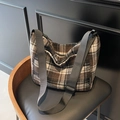 Sac bandoulière rétro à carreaux marron en forme de croissant avec sangle réglable - Plaid Beige Coffee