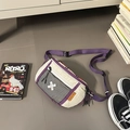 Cream and purple nylon crossbody chest bag with adjustable strap and mesh pocket - Purple