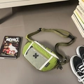 Street style green and white nylon chest bag with adjustable strap and mesh pocket - Green