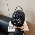 Quilted black mini backpack with silver rhinestones and elegant chain straps - Black