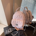 Pink quilted rhinestone mini backpack with silver metal chain straps for women - Pink