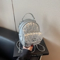 Silver quilted mini backpack with sparkling crystals and silver chain shoulder straps - Silver