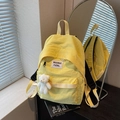 Lightweight bright yellow nylon backpack for students featuring a white plush bear charm - Yellow with Pendant