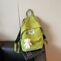 Zaino minimalista in nylon verde mela ad alta capacità con portachiavi a forma di orso - Verde con Pendente