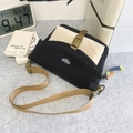 Large black and beige nylon crossbody messenger bag with adjustable shoulder strap - No Pendant / Black Contrast