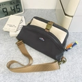Crossbody nylon bag in dark grey and beige patchwork with adjustable strap - No Pendant / Gray Contrast